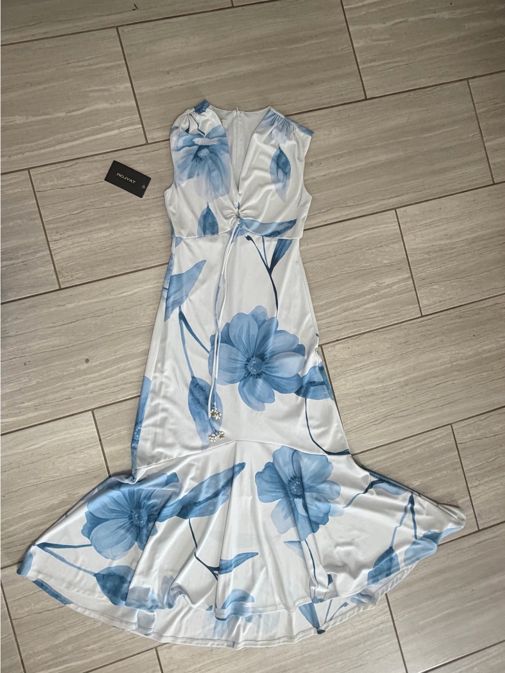 Taylor White Maxi Dress with Blue Floral Print